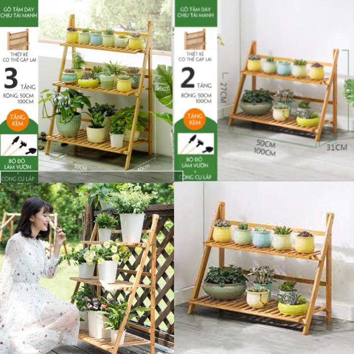 KỆ HOA CÂY CẢNH gỗ tre lắp ráp dễ dàng để ban công, trong nhà 2 3 tầng giá rẻ