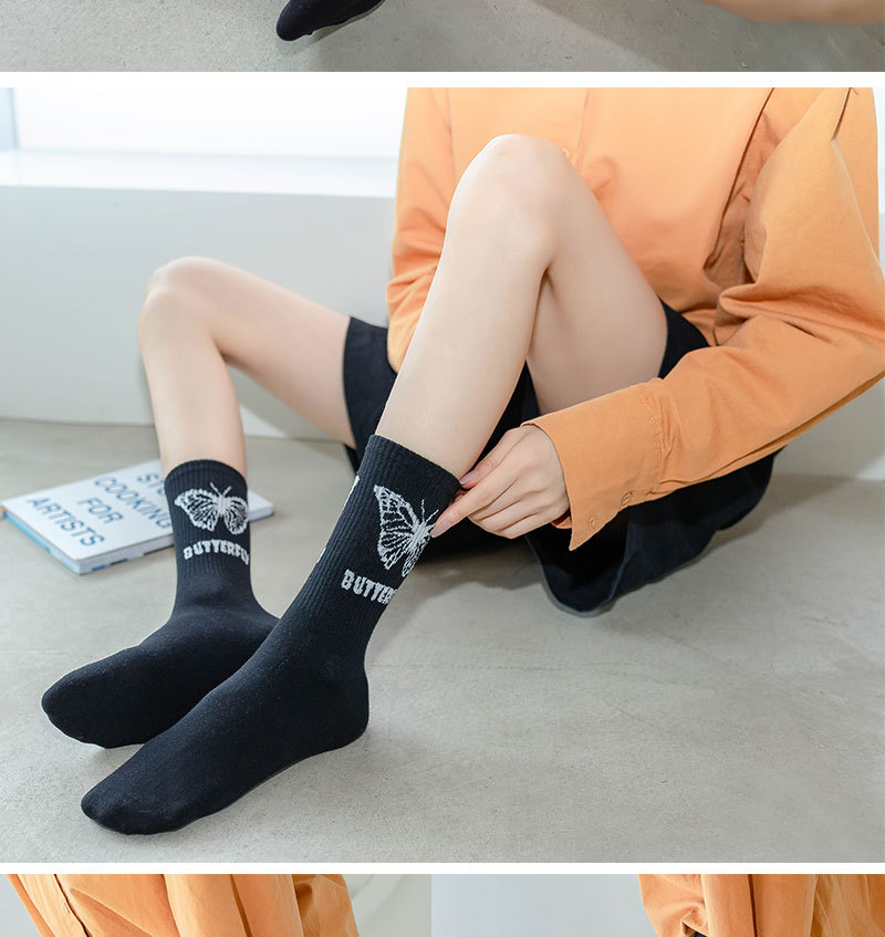 2021 Trend Butterfly Socks White Women Streetwear Harajuku Women Crew Cotton Socks Size 36-42 Japanese Hip-hop Skateboard Socks