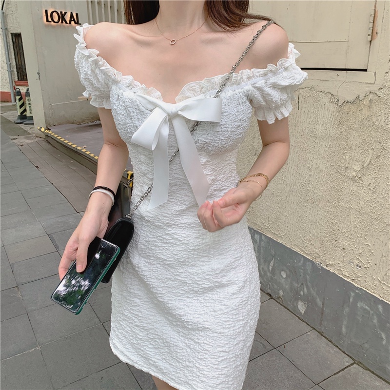 Váy body trễ vai hở lưng trắng  đầm trễ vai dự tiệc sexy dáng ôm chất đũi lụa mềm mịn