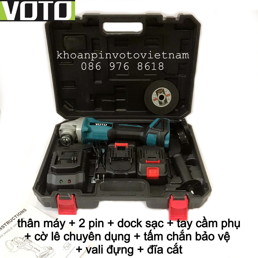 Máy mài cắt pin Voto không chổi than trục 10mm 12.5mm công tắc trượt sạc đế có pin dự phòng (màu xanh)