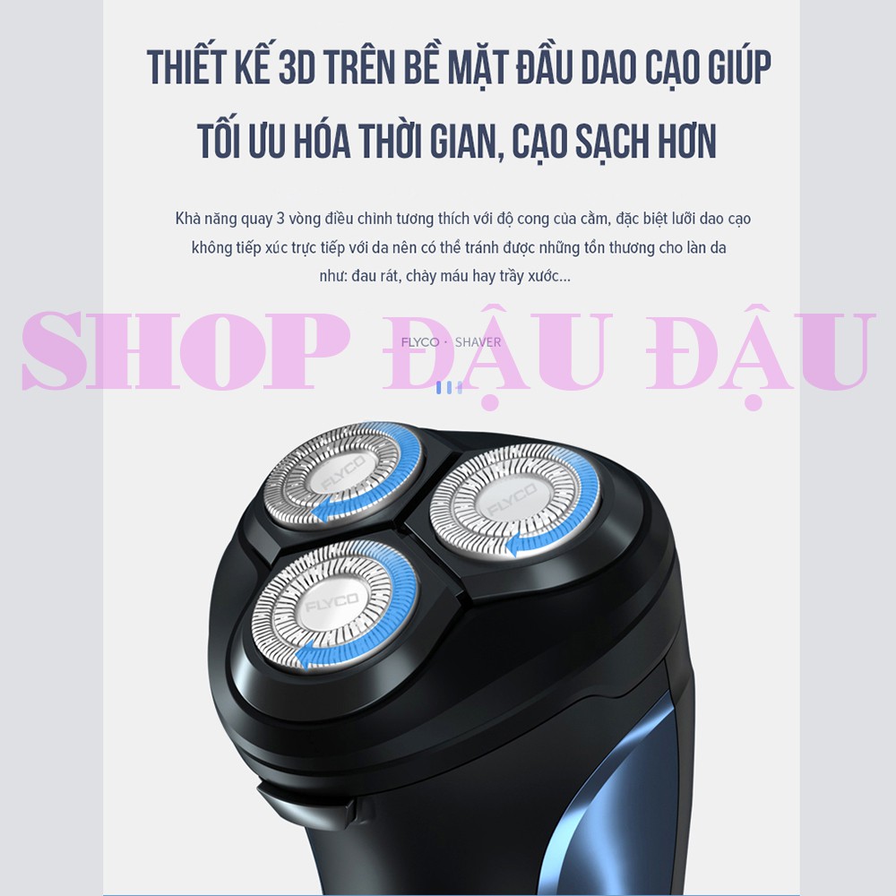 Máy Cạo Râu Đa Năng ✅ FreeShip ✅ Flyco 3 Lưỡi Kép Thân Máy Kháng Nước Sạc Nhanh 1 Giờ FS197VN