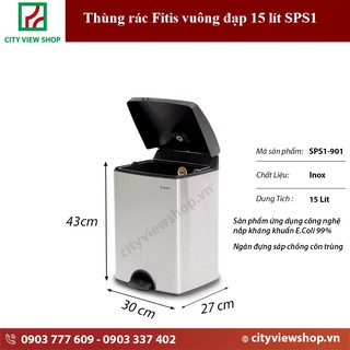 Thùng rác FItis vuông đạp chân 15 lít SPS1