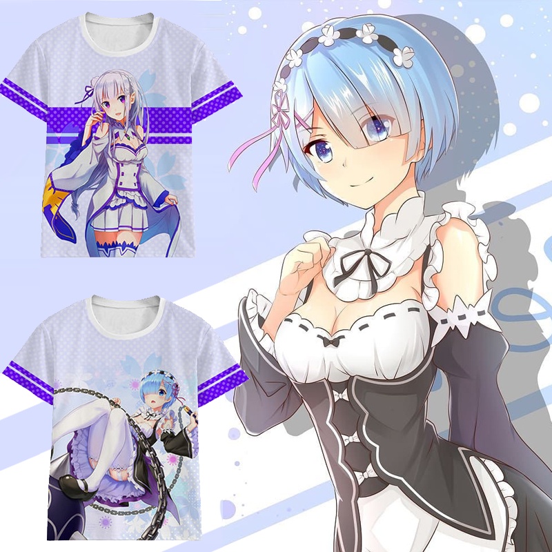 Áo Thun Tay Ngắn in Hình Anime Life in Another World from Zero Emilya Ram Rem