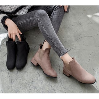 FB029D- Giày boot nữ da lộn phối chun 2 bên