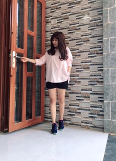 Áo Sơ mi oversize thêu cute hồng