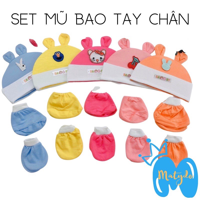 Sét mũ sơ sinh và bao tay bao chân 5 món chất đẹp đáng yêu cho bé trai bé gái - SABOMART