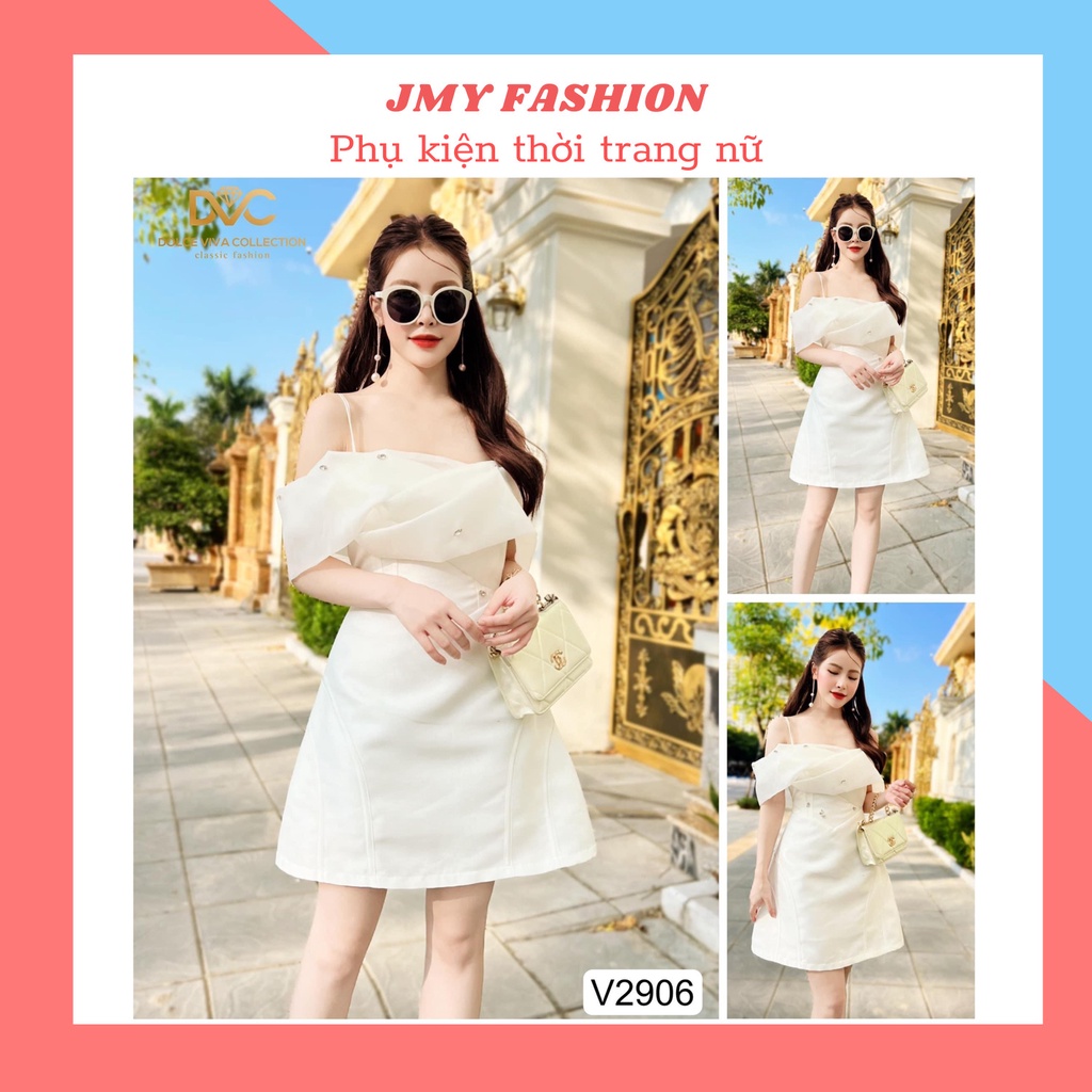 V2906 Váy trắng tafta 2 dây trễ vai bồng dáng A ngắn dự tiệc - (DVC&ACC) Dolce viva colection