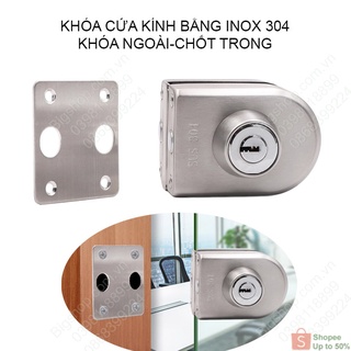Khóa cửa kính cường lực không khung làm bằng inox 304, Loại Kính- Tường, khóa ngoài chốt trong-C302S