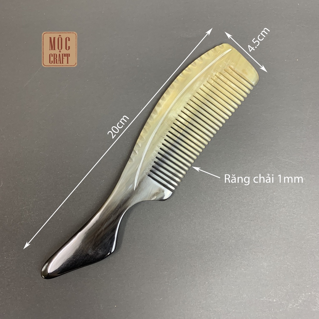 Lược sừng Thụy Ứng thân trơn, chuôi đuôi tôm, răng chải 1mm | Mộc Craft TU37