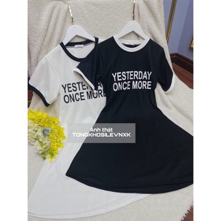 {SP mới - sẵn} -  Váy Body Viền Yesterday 🌸 Đầm sporty cộc tay dáng ôm thể thao màu TRẮNG | ĐEN Ulzzang Nữ Cổ Tròn 🌸