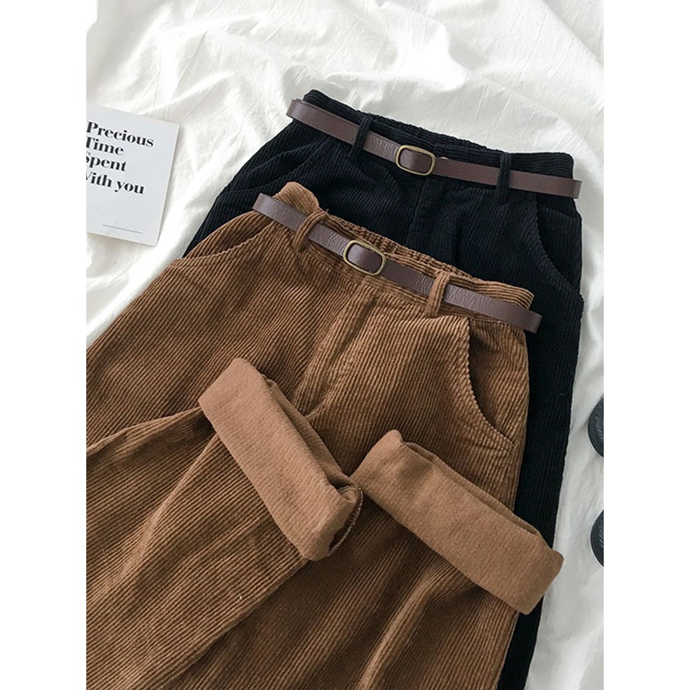 (SẴN ĐEN) quần nhung tăm trơn vintage lưng chun- chất dày