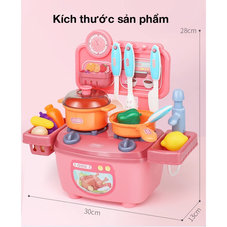 Bộ đồ chơi nấu ăn nhà bếp Dream Kitchen Mini cao cấp vòi xịt được nước kt 30*28*13cm màu hồng cho bé