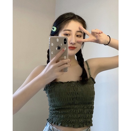 Áo Bra Nữ Áo Lót Ống Ngắn Ôm Dáng Xếp Ly Kiểu Hồng Kông Cổ Điển Dễ Thương Cho Nữ Mặc Ngoài Trời Hyuna Influencer ins