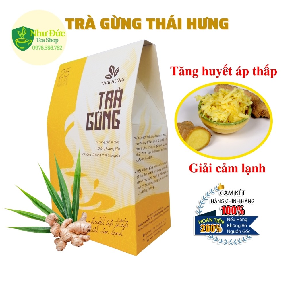 Trà Gừng Thái Hưng Giải Cảm Lạnh, Tăng Huyết Áp Thấp, Hộp 25 Túi Lọc 5g