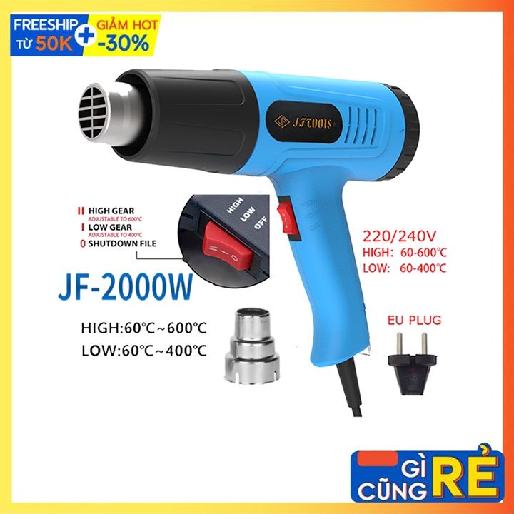 Máy khò nhiệt công suất lớn 2000W JFTOOIS dán màng co decal, đóng hàng hóa