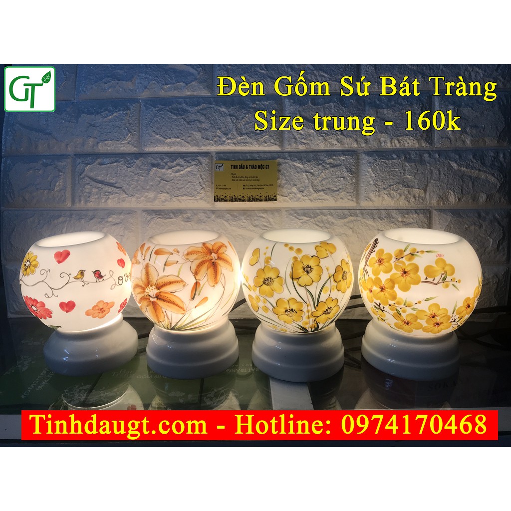 đèn tinh dầu FREESHIP Đèn Xông Tinh Dầu Gốm Sứ Bát Tràng Cao Cấp + Tặng Tinh Dầu Quế 10ml  + Tặng bóng dự phòng