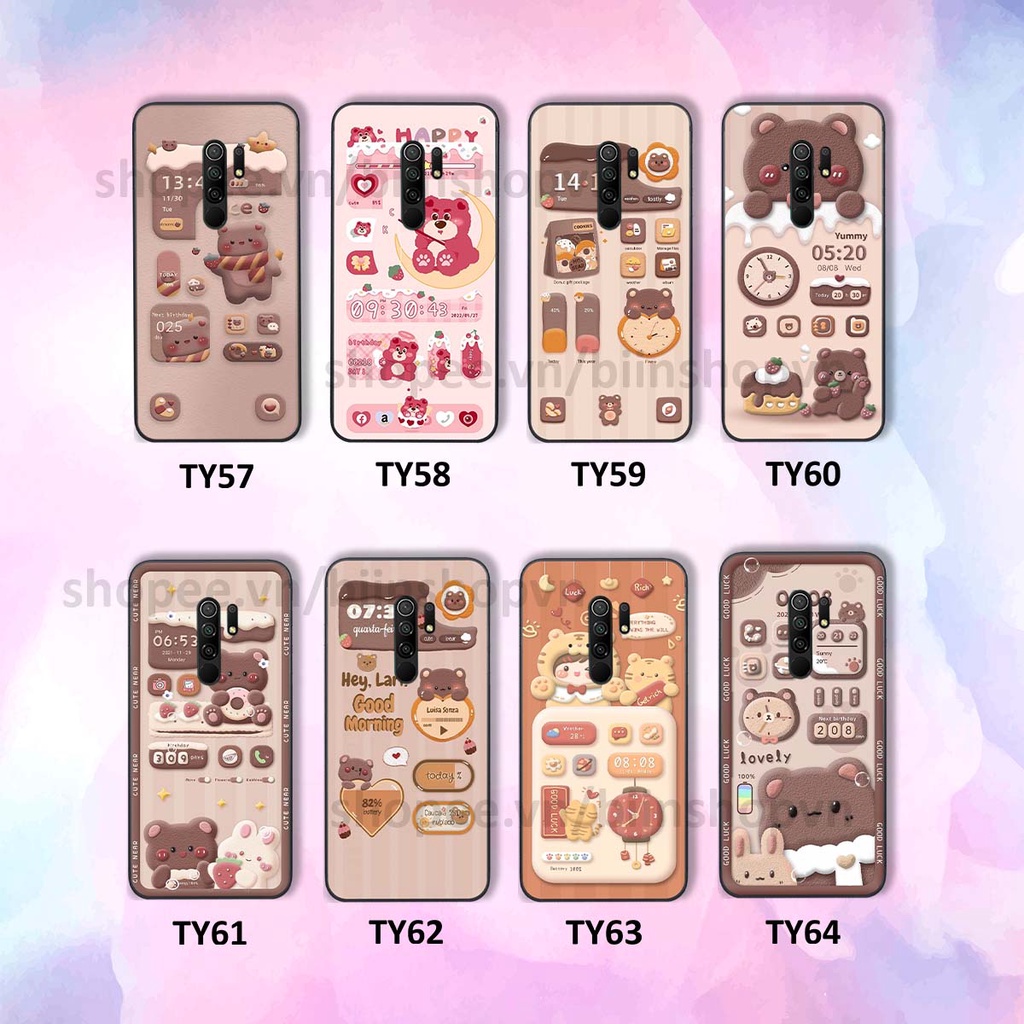 Ốp Xiaomi Redmi 9 in 3D icon gấu nổi siêu xinh, siêu đáng yêu, cá tính phong cách