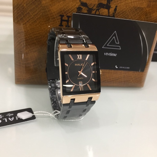 Đồng hồ nam Halei mặt vuông đen viền vàng chính hãng chống nước | BigBuy360 - bigbuy360.vn