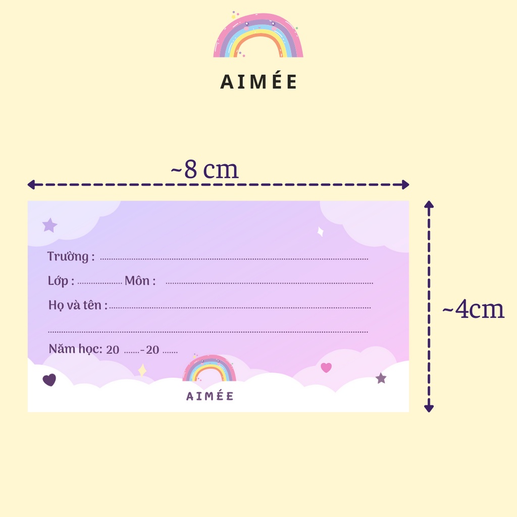 Set 12 Nhãn Vở Màu Pastel Xinh Xắn Aimée