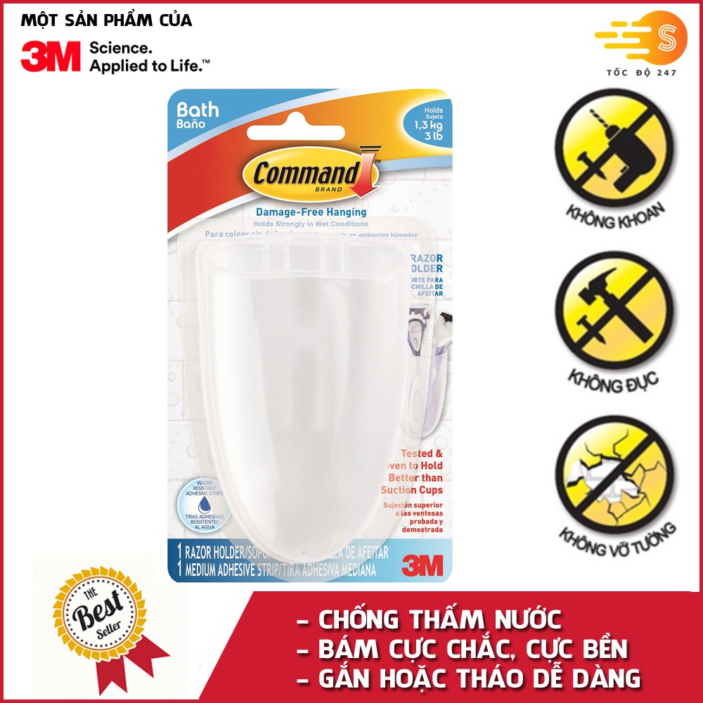 Móc treo đồ dán tường cường lực siêu dính có học đựng đồ 1.3kg Command 3M Bath16