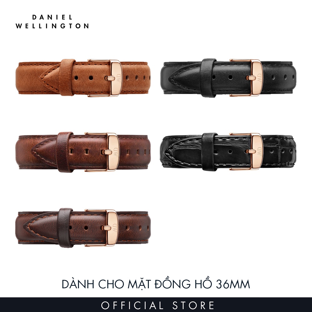 Dây da đồng hồ Daniel Wellington 18mm khóa màu vàng hồng - Cho đồng hồ Classic 36mm