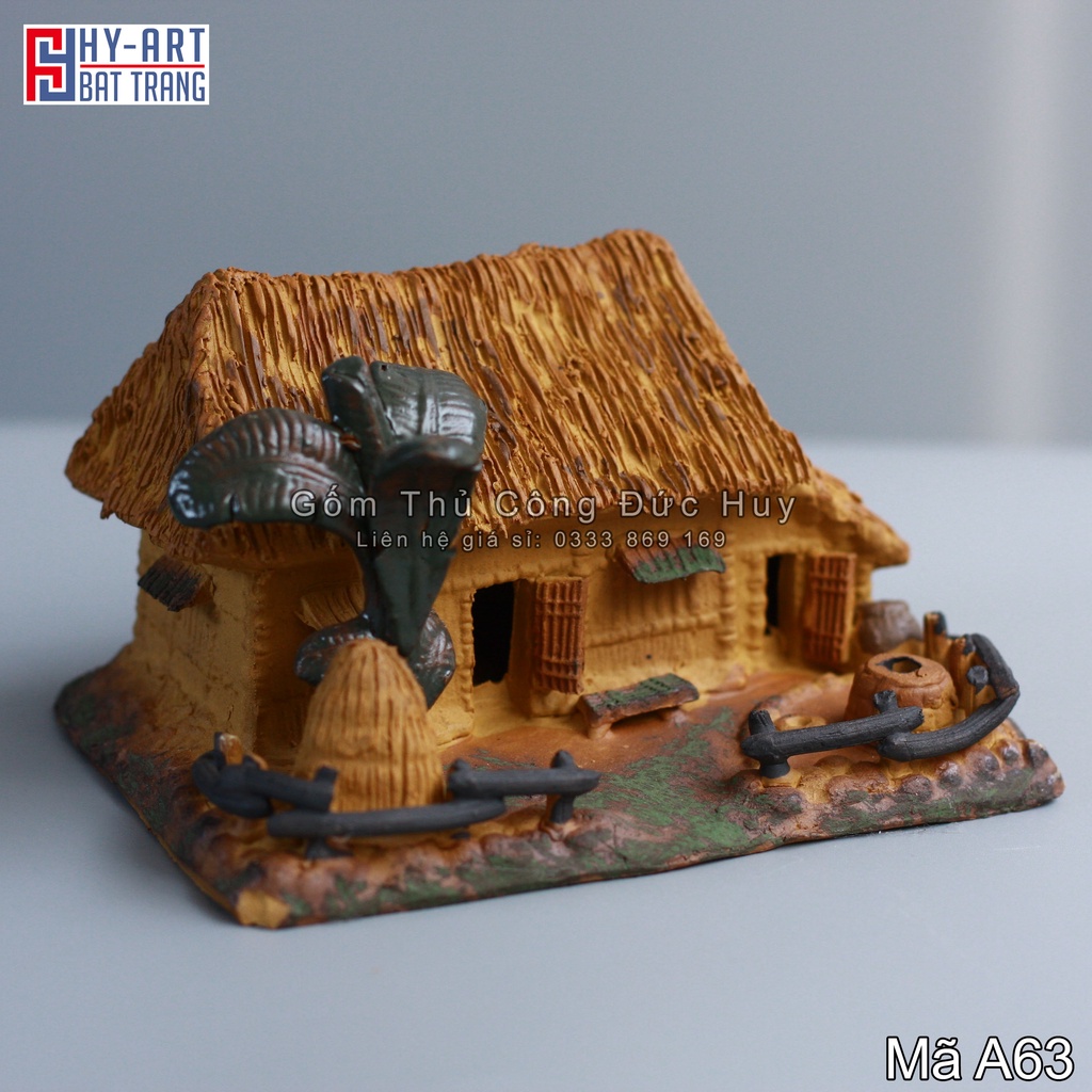 Tiểu cảnh hồ cá, bể cá cảnh, mô hình gốm nhà rơm cây chuối trang trí hòn non bộ chậu cây bonsai
