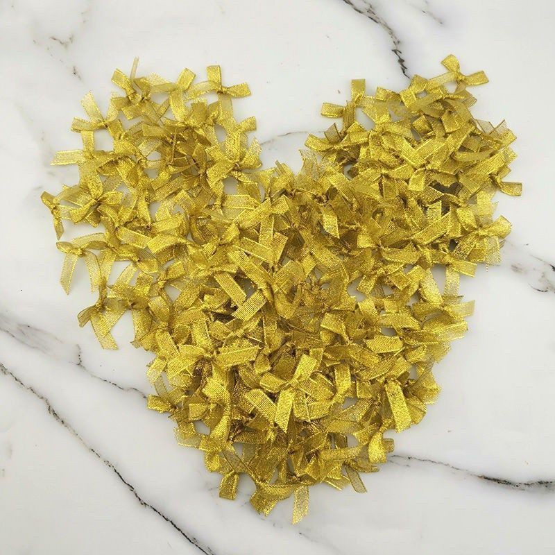 Set 200 nơ ruy băng kim tuyến lấp lánh bằng polyester rộng 4cm màu vàng/bạc dùng trang trí giáng sinh DIY