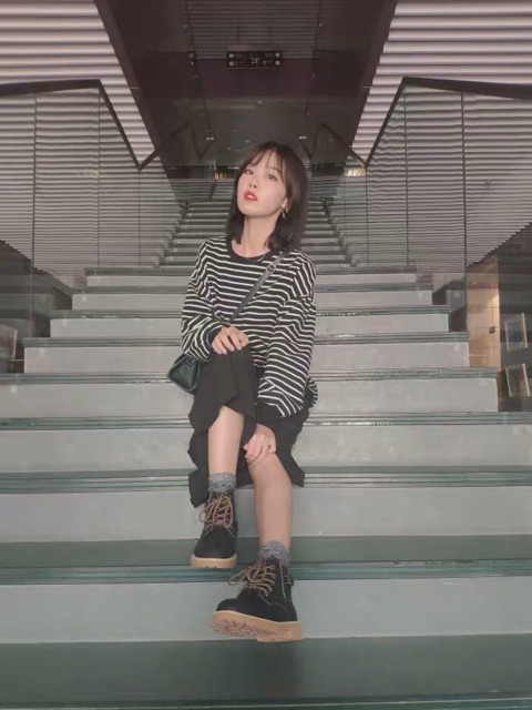 Giày da cao cổ nữ retro vintage buộc dây ( tặng quà) (sẵn rêu 37) -v01 | BigBuy360 - bigbuy360.vn