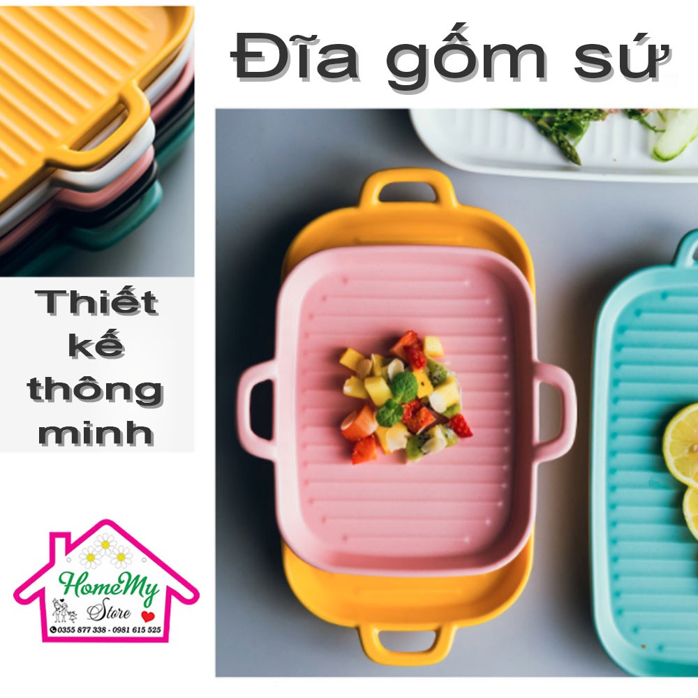 [3 màu] Đĩa sứ SALE Dĩa gốm chữ nhật chảo sứ decor đĩa nướng tiện dụng cho nhà bếp chịu nhiệt bỏ lò vi sóng an toàn