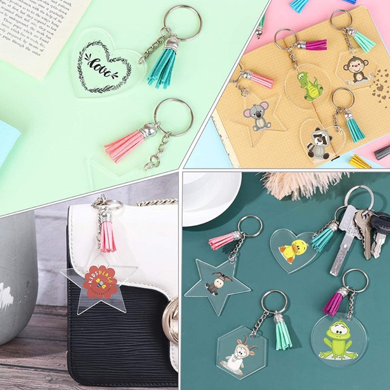 Set Móc Chìa Khóa Bằng Acrylic Hình Ngôi Sao Trái Tim Sáu Mặt Diy Cr