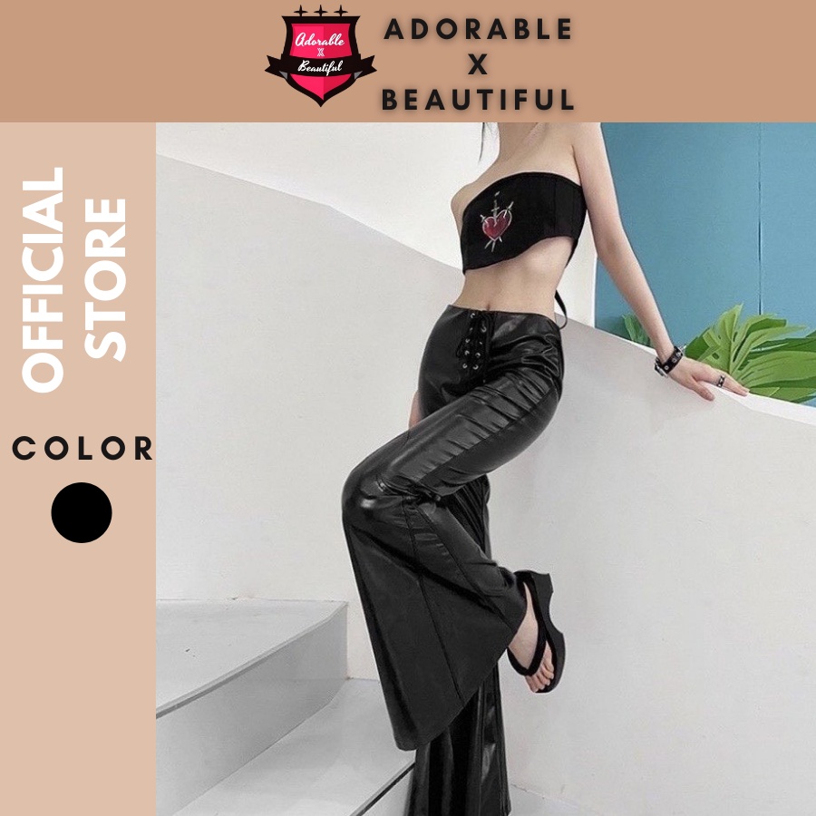 Quần Da PU Ống Loe Đen Dài Dành Cho Nữ Thắt Dây Phong Cách Quyến Rũ Sexy Hot Trend 2022 [AdorablexBeautiful]
