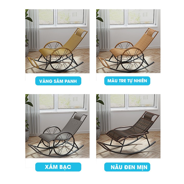 Ghế Bập Bênh Thư Giãn Mùa Hè, Ghế Bập Bênh Đan Sợi Nhỏ Kèm Đệm + Thảm BETA HOME B015-2