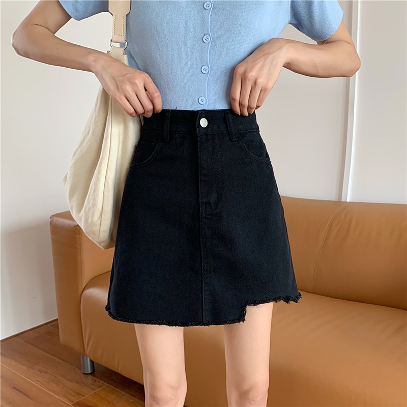 Chân váy jean SUXI dáng chữ A lưng cao phong cách cổ điển thời trang dành cho nữ