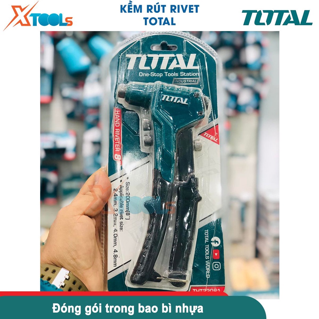 Kìm rút đinh tán Total THT32081 8inch(20cm) rive Φ2.4mm, 3.2mm, 4.0mm, 4.8mm kìm rút rive trợ lực [CHÍNH HÃNG][XTOOLS]
