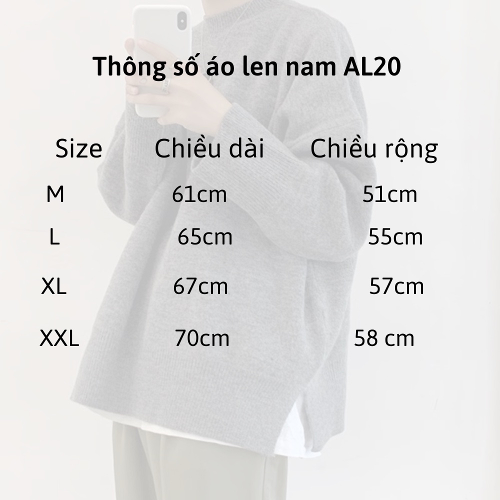 Áo len unisex cổ tròn form rộng AL20 xẻ tà Mrhero phong cách Hàn Quốc mùa thu đông 2021 M.RO