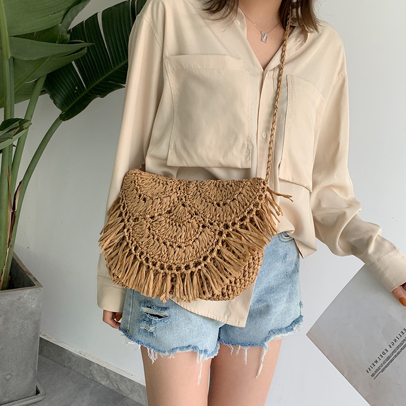 Túi cói đeo chéo dáng ngang thời trang cho nữ