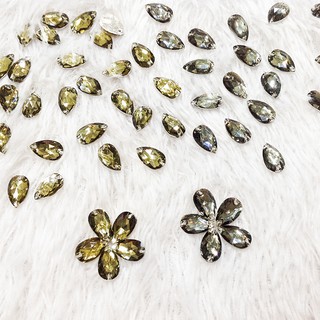 Hạt đá acrylic 3d kết áo hình giọt nước màu rêu khói size 1.2cm