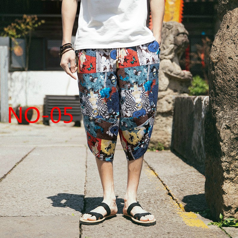 Men's Japanese Retro National Style Printed Casual Capris Men's Loose Casual Pants | BigBuy360 - bigbuy360.vn