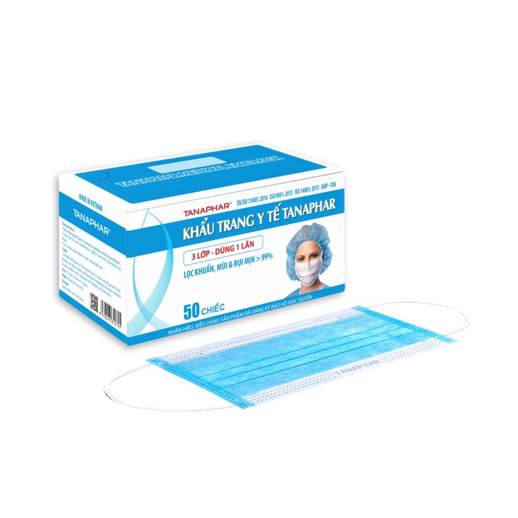 Khẩu Trang Y Tế Tân Á 3-4 Lớp Hộp 50 Chiếc Đủ Màu Xanh  , Trắng , Than Hoạt Tính