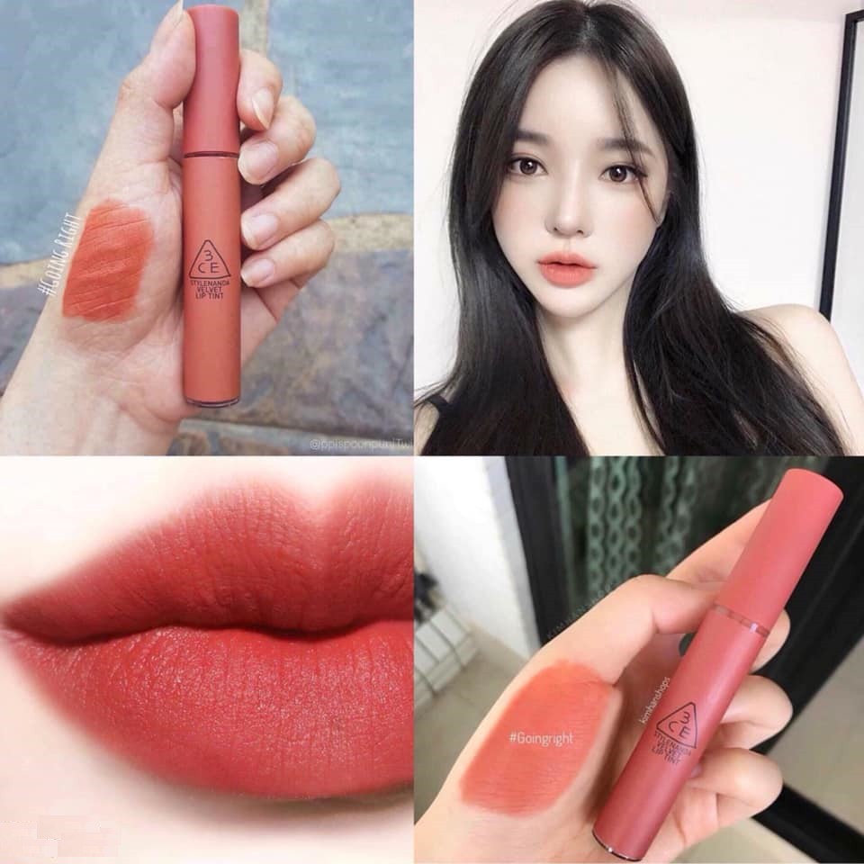 Son 3CE velvet lip tint màu cam hồng đất going right