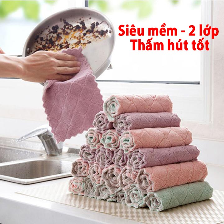 Khăn Lau Đa Năng 2 Lớp mềm mịn, thấm hút tốt,kháng khuẩn (lau bếp, bát đĩa, bàn ghế...) | BigBuy360 - bigbuy360.vn