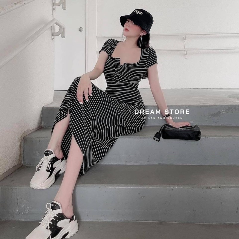 đầm sọc cổ u dáng maxi dài | BigBuy360 - bigbuy360.vn