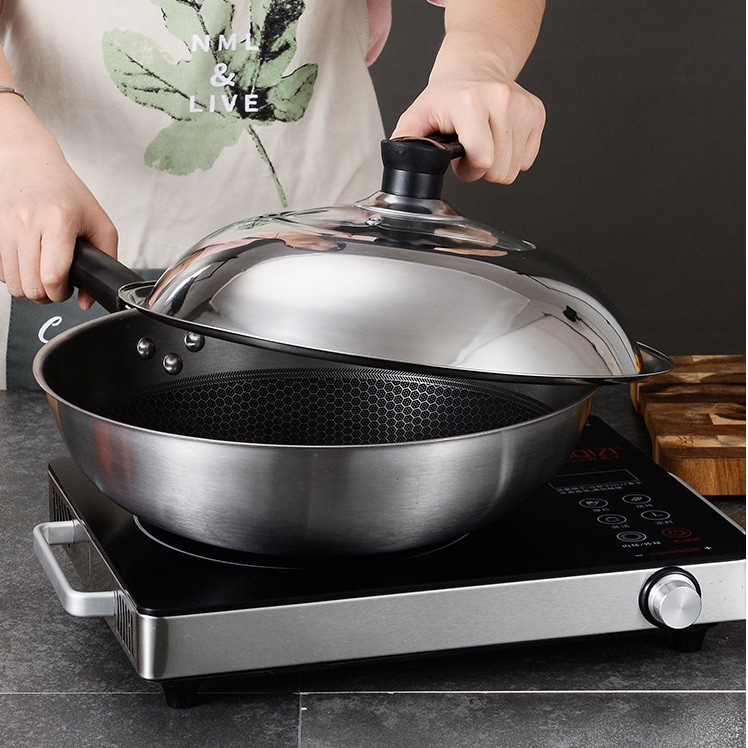 Nắp Đậy Chảo Chống Dính Size Lớn Bằng Kính Cường Lực + Inox Với Tay Cầm Đứng Cao Cấp, Tiện Lợi
