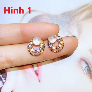 Bông tai tròn đính hạt, phụ kiện thời trang BT014 - Filibrastyle