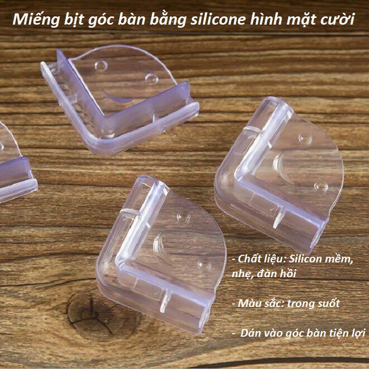 Set 4 Miếng Bịt Góc Bàn Bằng Silicon Cao Cấp Hình Tròn, Tặng Kèm Dính 3M, An Toàn Cho Trẻ Em Vui Chơi.