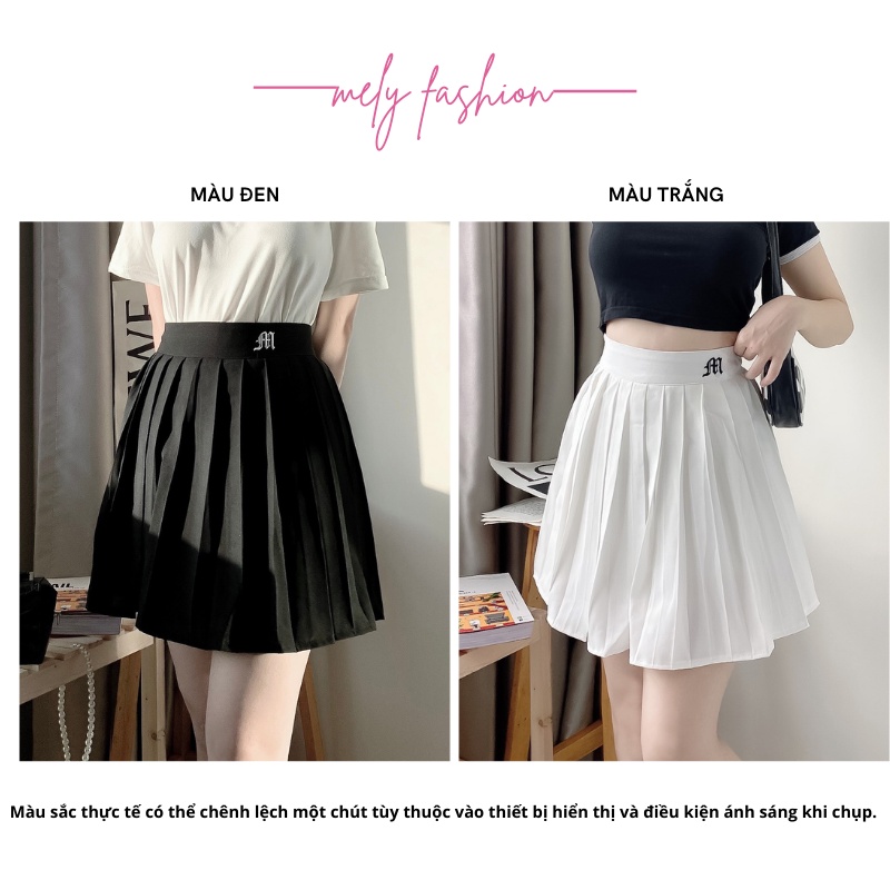Chân váy ngắn tennis xếp ly chất đũi lụa cạp thêu chữ trẻ trung năng động phong cách Hàn Quốc Mely Fashion CV15