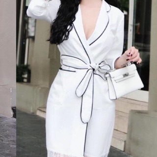 Váy cổ vest phối ren cao cấp