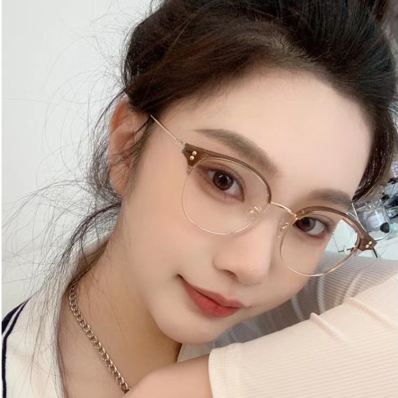 Mắt Kính Nửa Gọng Oval Bằng Kim Loại Siêu Nhẹ Thay Thế