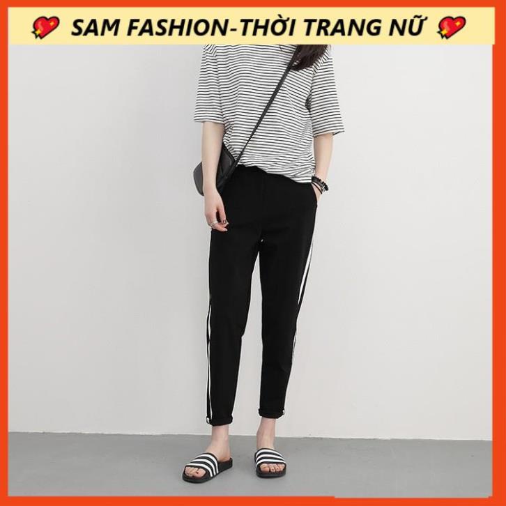 QUẦN THỂ THAO NỮ ĐẸP_QUẦN Leging VẢI THUN CO GIÃN_ Quần Baggy Nữ Kẻ Sọc Dọc Trắng Phong Cách -SAM FASHON