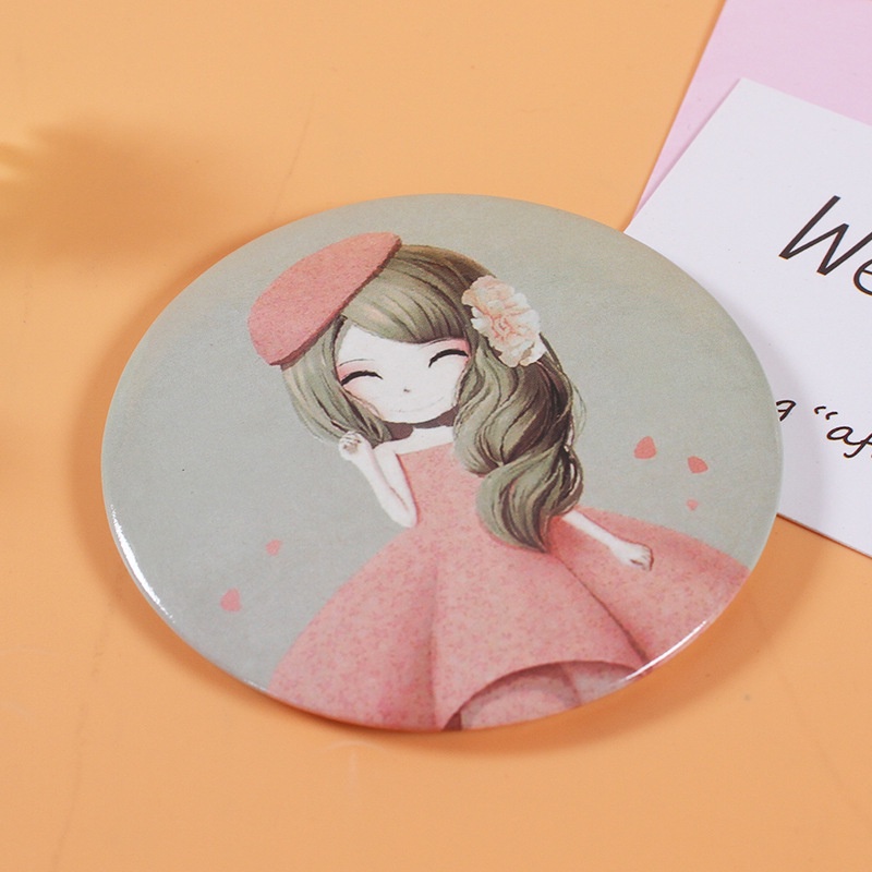 [Hàng mới về] Gương trang điểm mini hình tròn họa tiết hoạt hình phong cách Hàn Quốc 2021